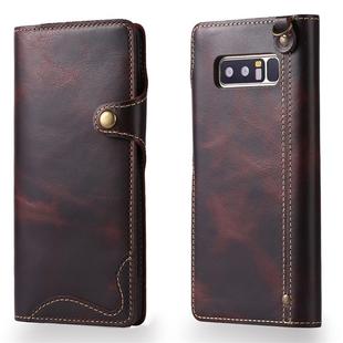 For Galaxy Note 8 Denior Oil Wax Cowhide Magnetic Button Horizontal Flip Leather Case with Card Slots & Wallet(Dark Red)