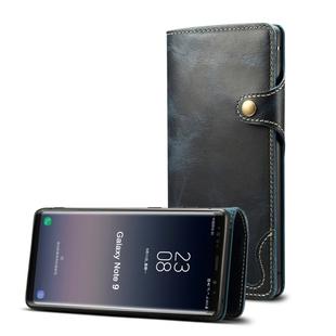 For Galaxy Note9 Denior Oil Wax Cowhide Magnetic Button Horizontal Flip Leather Case with Card Slots & Wallet(Dark Blue)