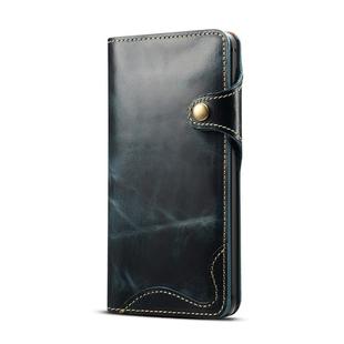 For Huawei Mate 20 Denior Oil Wax Cowhide Magnetic Button Horizontal Flip Leather Case with Card Slots & Wallet(Dark Blue)