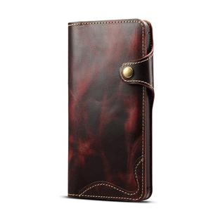 For Huawei Mate 20 Denior Oil Wax Cowhide Magnetic Button Horizontal Flip Leather Case with Card Slots & Wallet(Dark Red)