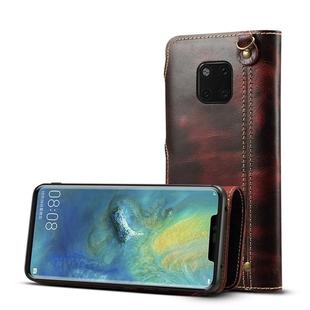 For Huawei Mate 20 Pro Denior Oil Wax Cowhide Magnetic Button Horizontal Flip Leather Case with Card Slots & Wallet(Dark Red)