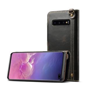 For Galaxy S10 Plus Denior Oil Wax Cowhide Magnetic Button Horizontal Flip Leather Case with Card Slots & Wallet(Black)