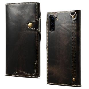 For Galaxy Note 10 Denior Oil Wax Cowhide Magnetic Button Horizontal Flip Leather Case with Card Slots & Wallet(Black)