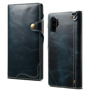 For Galaxy Note 10 Plus Denior Oil Wax Cowhide Magnetic Button Horizontal Flip Leather Case with Card Slots & Wallet(Dark Blue)
