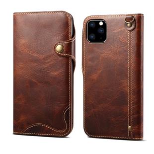 For iPhone 11 Denior Oil Wax Cowhide Magnetic Button Horizontal Flip Leather Case with Card Slots & Wallet(Brown)