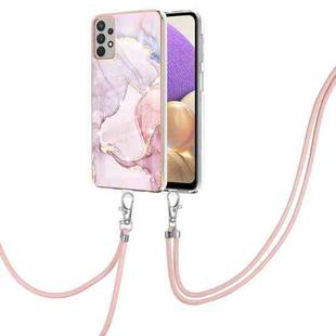 For Samsung Galaxy A73 5G Electroplating Marble IMD TPU Phone Case with Lanyard(Rose Gold 005)