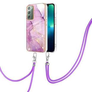 For Samsung Galaxy Note20 Electroplating Marble IMD TPU Phone Case with Lanyard(Purple 001)