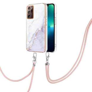 For Samsung Galaxy Note20 Ultra Electroplating Marble IMD TPU Phone Case with Lanyard(White 006)