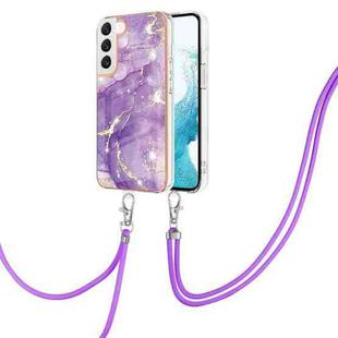 For Samsung Galaxy S22 5G Electroplating Marble IMD TPU Phone Case with Lanyard(Purple 002)