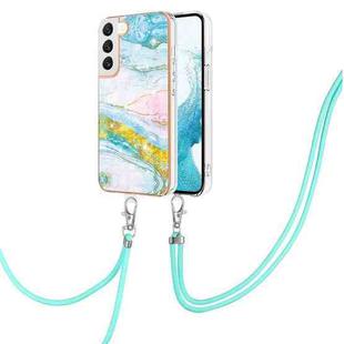 For Samsung Galaxy S22 5G Electroplating Marble IMD TPU Phone Case with Lanyard(Green 004)