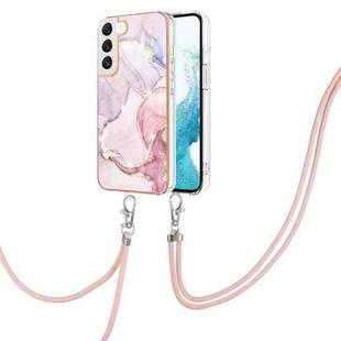 For Samsung Galaxy S22 5G Electroplating Marble IMD TPU Phone Case with Lanyard(Rose Gold 005)