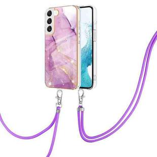 For Samsung Galaxy S22+ 5G Electroplating Marble IMD TPU Phone Case with Lanyard(Purple 001)