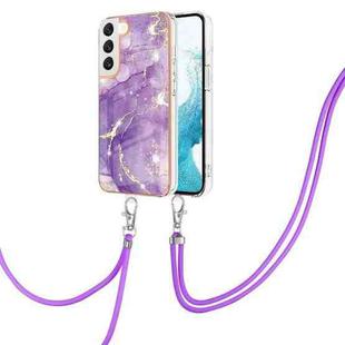 For Samsung Galaxy S22+ 5G Electroplating Marble IMD TPU Phone Case with Lanyard(Purple 002)