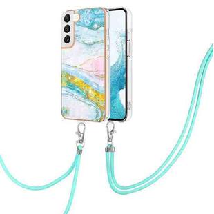 For Samsung Galaxy S22+ 5G Electroplating Marble IMD TPU Phone Case with Lanyard(Green 004)