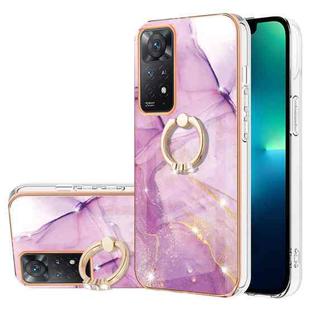 For Xiaomi Redmi Note 11 Pro 5G / 4G Electroplating Marble Pattern IMD TPU Shockproof Phone Case with Ring Holder(Purple 001)