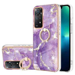 For Xiaomi Redmi Note 11 Pro 5G / 4G Electroplating Marble Pattern IMD TPU Shockproof Phone Case with Ring Holder(Purple 002)