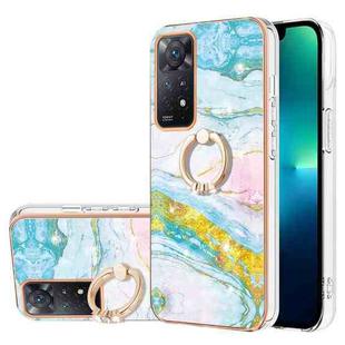 For Xiaomi Redmi Note 11 Pro 5G / 4G Electroplating Marble Pattern IMD TPU Shockproof Phone Case with Ring Holder(Green 004)