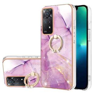 For Xiaomi Redmi Note 11 4G / Note 11S Electroplating Marble Pattern IMD TPU Shockproof Phone Case with Ring Holder(Purple 001)