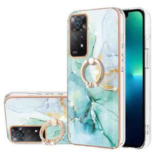 For Xiaomi Redmi Note 11 4G / Note 11S Electroplating Marble Pattern IMD TPU Shockproof Phone Case with Ring Holder(Green 003)