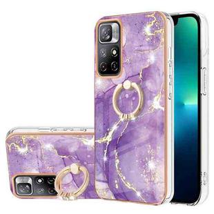 For Xiaomi Redmi Note 11 5G China / Poco M4 Pro 5G / Note 11T 5G India Electroplating Marble Pattern IMD TPU Shockproof Phone Case with Ring Holder(Purple 002)