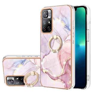 For Xiaomi Redmi Note 11 5G China / Poco M4 Pro 5G / Note 11T 5G India Electroplating Marble Pattern IMD TPU Shockproof Phone Case with Ring Holder(Rose Gold 005)