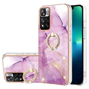 For Xiaomi Mi 11i / 11i HyperCharge Foreign Version & Redmi Note 11 Pro / Note 11 Pro+ China Electroplating Marble Pattern IMD TPU Shockproof Phone Case with Ring Holder(Purple 001)