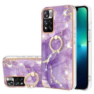 For Xiaomi Mi 11i / 11i HyperCharge Foreign Version & Redmi Note 11 Pro / Note 11 Pro+ China Electroplating Marble Pattern IMD TPU Shockproof Phone Case with Ring Holder(Purple 002)
