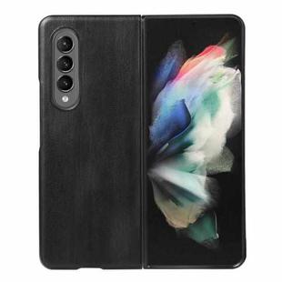 For Samsung Galaxy Z Fold3 5G Yellow Cow Texture PU Phone Case(Black)