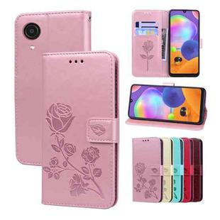 For Samsung Galaxy A03 Core Rose Embossed Leather Phone Case(Rose Gold)