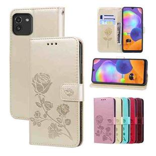 For Samsung Galaxy A03 164mm Rose Embossed Leather Phone Case(Gold)