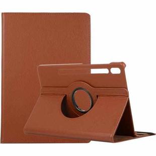 For Samsung Galaxy Tab S8 Ultra 360 Degrees Rotation Holder Litchi Leather Tablet Case(Brown)