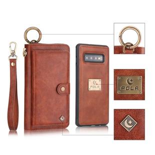 For Galaxy S10 POLA Multi-function Fashion Zipper Magnetic Horizontal Flip Leather Case with Card Slots & Wallet & Photo Frame & Lanyard(Brown)