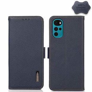 For Motorola Moto G22 KHAZNEH Side-Magnetic Litchi Genuine Leather RFID Phone Case(Blue)