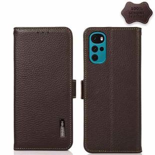 For Motorola Moto G22 KHAZNEH Side-Magnetic Litchi Genuine Leather RFID Phone Case(Brown)