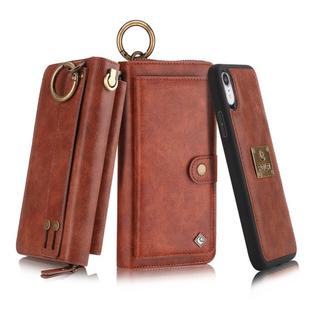 For iPhone XR POLA Multi-function Fashion Zipper Magnetic Horizontal Flip Leather Case with Card Slots & Wallet & Photo Frame & Lanyard(Brown)