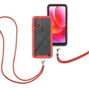 For Motorola Moto G Power 2022 Starry Sky Solid Color Series Shockproof PC + TPU Protective Phone Case with Neck Strap(Red)