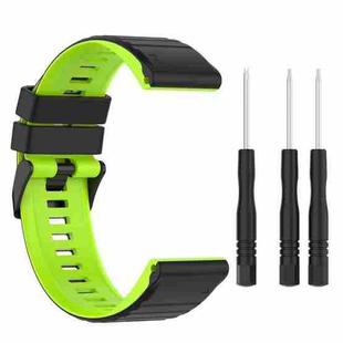 For Garmin Fenix 7 26mm Two-color Silicone Watch Band(Black Lime Green)