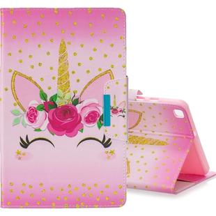 For Galaxy Tab A 8.0 (2019) T290 Colored Drawing Pattern Horizontal Flip Leather Case with Holder & Card Slot & Wallet(Unicorn With Flowers)