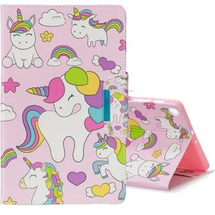 For Galaxy Tab A 10.1 (2019) T510 Colored Drawing Pattern Horizontal Flip Leather Case with Holder & Card Slot & Wallet(Multiple Unicorns)