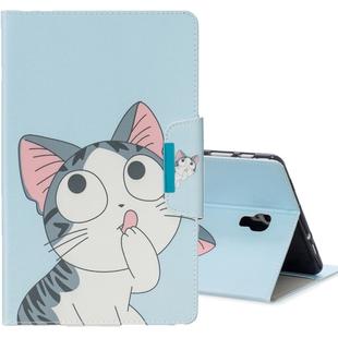 For Galaxy Tab A 10.5  T590 Colored Drawing Pattern Horizontal Flip Leather Case with Holder & Card Slot & Wallet(Cat)