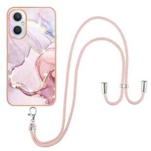 For OnePlus Nord N20 5G Electroplating Marble IMD TPU Phone Case with Lanyard(Rose Gold 005)