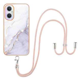 For OnePlus Nord N20 5G Electroplating Marble IMD TPU Phone Case with Lanyard(White 006)