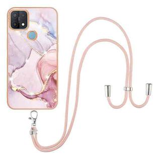 For OPPO A15 / A15s Electroplating Marble IMD TPU Phone Case with Lanyard(Rose Gold 005)