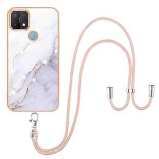 For OPPO A15 / A15s Electroplating Marble IMD TPU Phone Case with Lanyard(White 006)