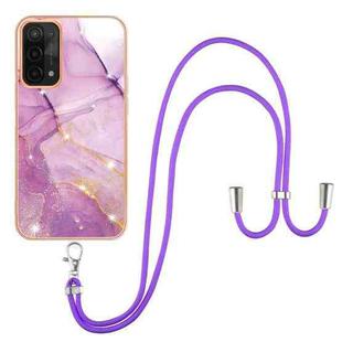 For OPPO A74 5G / A93 5G / A54 5G / A93s 5G Electroplating Marble IMD TPU Phone Case with Lanyard(Purple 001)