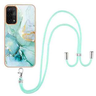 For OPPO A74 5G / A93 5G / A54 5G / A93s 5G Electroplating Marble IMD TPU Phone Case with Lanyard(Green 003)