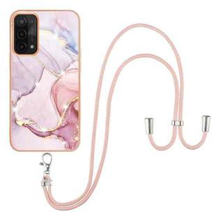 For OPPO A74 5G / A93 5G / A54 5G / A93s 5G Electroplating Marble IMD TPU Phone Case with Lanyard(Rose Gold 005)