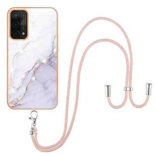For OPPO A74 5G / A93 5G / A54 5G / A93s 5G Electroplating Marble IMD TPU Phone Case with Lanyard(White 006)
