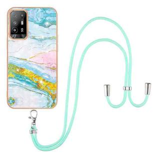 For OPPO A94 5G / A95 5G Electroplating Marble IMD TPU Phone Case with Lanyard(Green 004)