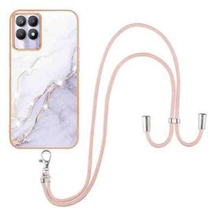 For Realme 8i Electroplating Marble IMD TPU Phone Case with Lanyard(White 006)